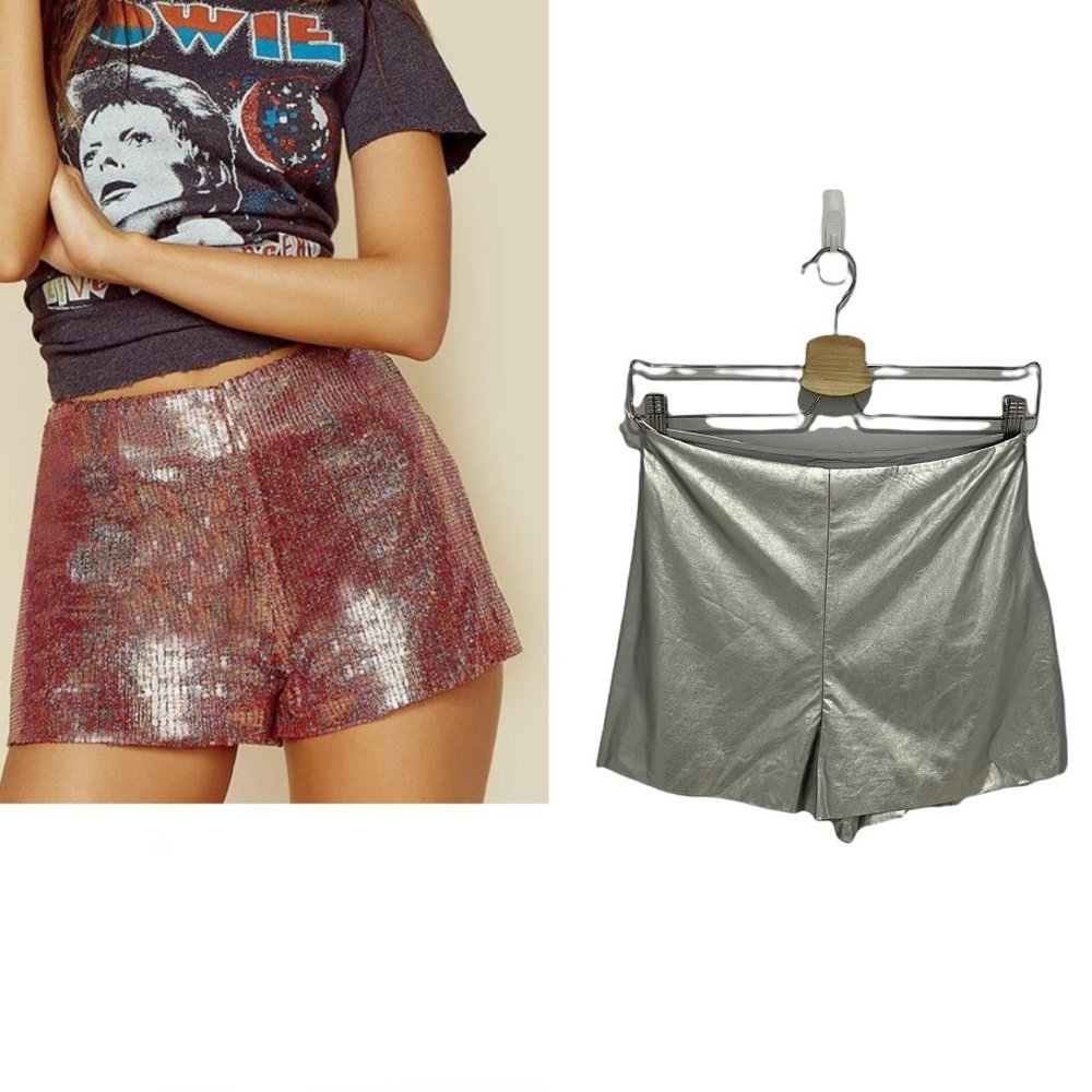 Blue Life Colton High Waist Faux Vegan Leather Shorts Silver Small New With Tags